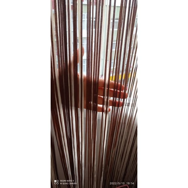 Akça Tekstil Ip Model Kahverengi Renk Ip Perde 180 cm En 280 cm Boy  2 mm Şeritler Halinde Hazır Ip