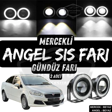 Fiat Linea 2007-2018 Uyumlu Üniversal Mercekli Angel Sis Farı Metal Su Geçirmez 76 mm Beyaz Halkalı