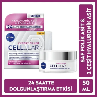 NIVEA Hyaluron Cellular Filler Gündüz Kremi Tüm Cilt Tipleri İçin Sıkılaştırıcı Etki SPF30 50