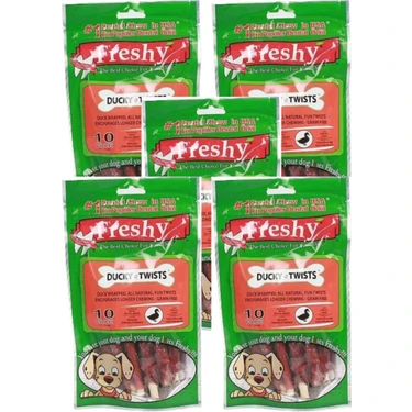 Freshy Ducky Twists - Ördek Kaplı Sütlü Burgru Köpek Ödülü 90 gr-10 Çubuk 5li Paket(Ekonomik
