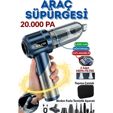 Yussraw YENİ AUHMA AHV-06 200000PA Güçlü Portatif Vakumlu ve Üflemeli Katlanabilir Araç Içi