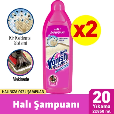 Vanish Kosla Halı Şampuanı 2 x 850 ml Makine Yıkama İçin Özel Kir Kaldırma Sistemi ile