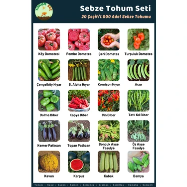 Tohum Seç Sebze Tohum Seti, 20 Çeşit, 1.000+ Adet Sebze Tohum Seti, Avantajlı Tohum