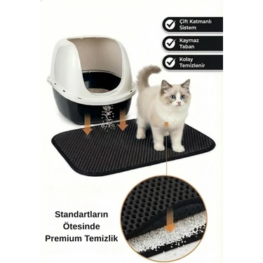 PUGALO CleanPaw Premium Kedi Tuvalet Önü Paspası | Kedi Kumu Toplayıcı | Çift Katmanlı | Geniş