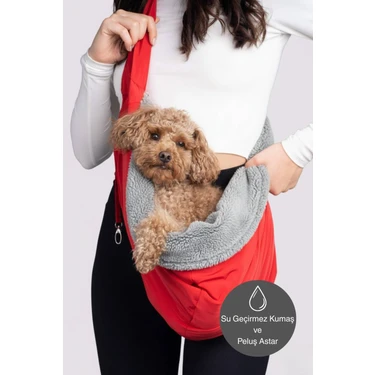 Salya Store Peluş astarlı kırmızı renk köpek ana kucağı taşıma çantası