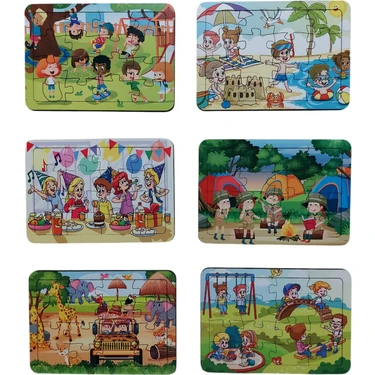 Fizello 6 Adet 16 Parça Eğitici ve Öğretici Ahşap Çocuk Puzzle &