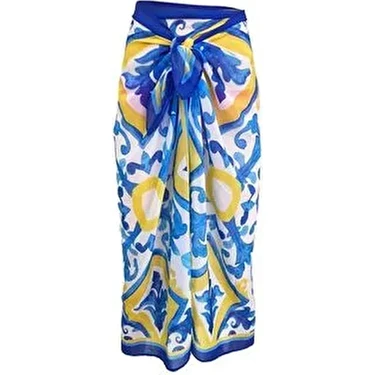 Bolder Emily Akdeniz Desenli Kadın Ipek Şifon Pareo Renkli Yazlık