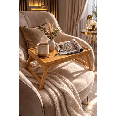 Tuğra Store Lüx Tasarım Bambu Keyif Tepsisi / Çocuk Etkinlik ve Çok Amaçlı Tepsi 40 x 30