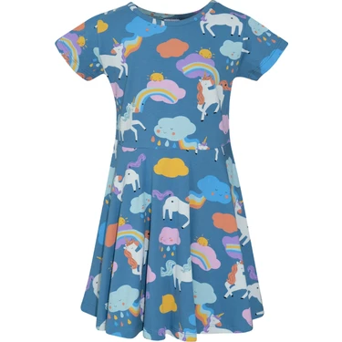 Lady Unicorn Kız Çocuk Desenli Kısa Kollu
