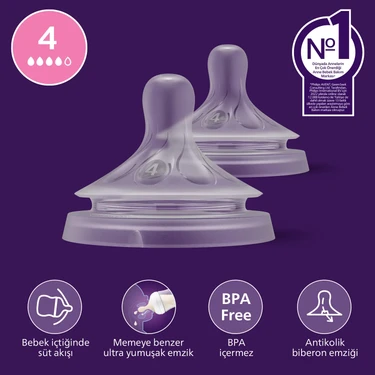Philips Avent Doğal Tepkili 2'li Biberon Emziği, 4 Numara,