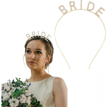 Pileli Store Altın Gold Renk Bekarlığa Veda Kristal Taş Bride Tacı