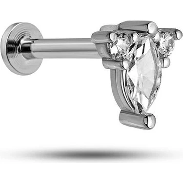 Nereze 925 Ayar Gümüş Rodyumlu Minimal Zarif Taşlı Üçgen Tragus Piercing