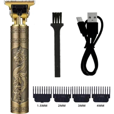 Pileli Store Buffer® Vintage Görünümlü Güçlü 4 Farklı Başlıklı USB Şarjlı Manuel Tıraş