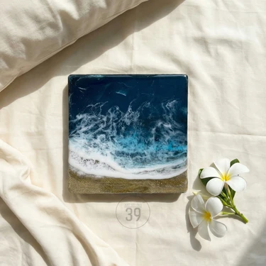 Atlantik Okyanusu Ilhamlı Mini Epoksi Deniz Tablosu, El Yapımı Duvar Sanatı, 15X15 & 20X20 cm
