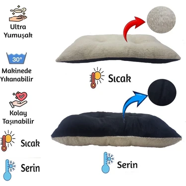 Optimal&Prime Luxury Yıkanabilir Çift Taraflı Kedi ve Köpek Yatağı 1 Adet Ultra Yumuşak ve Çok