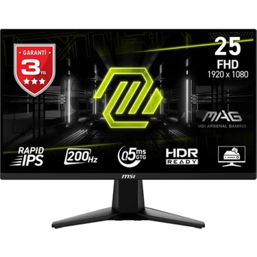 Msı 24.5" Mag 255F E20 1920X1080 (Fhd) 16:9 Flat Rapıd IPS 200HZ 0.5ms (Gtg) Freesync Premıum