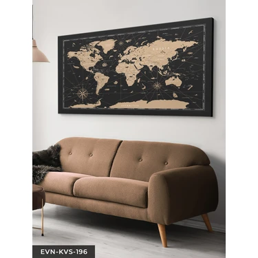 Evine Moda Vintage Dünya Haritası Tek Parça Kanvas Canvas Tablo
