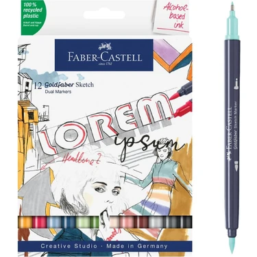 Goldfaber Markör Seti, 12’li, Çift Uçlu, 0.6 mm Fineliner Uç, Kalıcı Alkol Bazlı Mürekkep, Geri