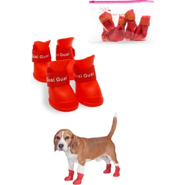 MUJGAN Silikon Su Geçirmez Kedi Köpek Ayakkabısı Kırmızı L