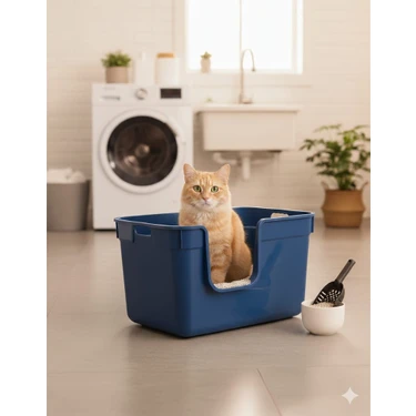 Tanos Dekoratif Büyük Yarı Kapalı Kedi Tuvaleti (Kürek