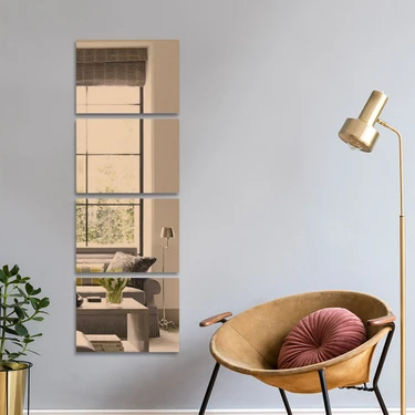 Decorita Ayna - Bronz Ayna - 4'lü Takım Dikdörtgen Ayna - 25cm x