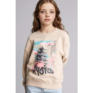 DeFacto Relax Fit Bisiklet Yaka Baskılı Sweatshirt Kız Çocuk