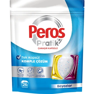 Peros Pratik Beyazlar 26'lı Çamaşır Kapsülü Kalıcı Koku ve Güçlü Leke Çıkarma Özelliği