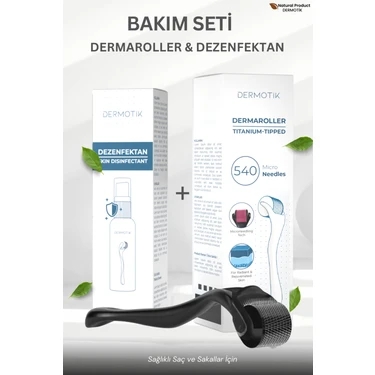 Dermotik 540 Iğneli Titanyum Uçlu Dermaroller 0.5 mm & Dezenfektan Seti–cilt ve Seyrek Saç Sakal