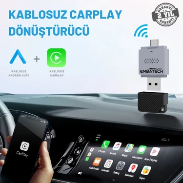 Embatech Araç Içi 2in1 Android ve Apple Cihazlar Için Kablosuz Android Auto ve Carplay Adaptörü